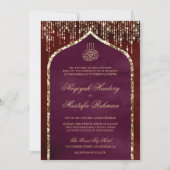 Maroon en plum Gold Glitter Arch Muslim Weduwen Kaart (Voorkant)