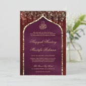 Maroon en plum Gold Glitter Arch Muslim Weduwen Kaart (Staand voorkant)