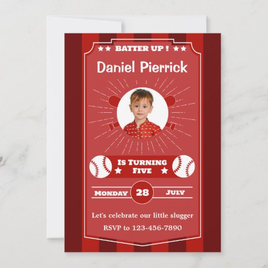 Maroon en Red Baseball 5e verjaardagsfeest Kaart (Voorkant)