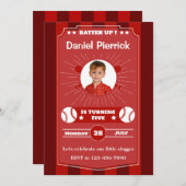 Maroon en Red Baseball 5e verjaardagsfeest Kaart (Voorkant / Achterkant)