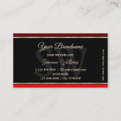 Maroon en Rode Grenzen op Zwart Chique met Monogra Visitekaartje (Achterkant)