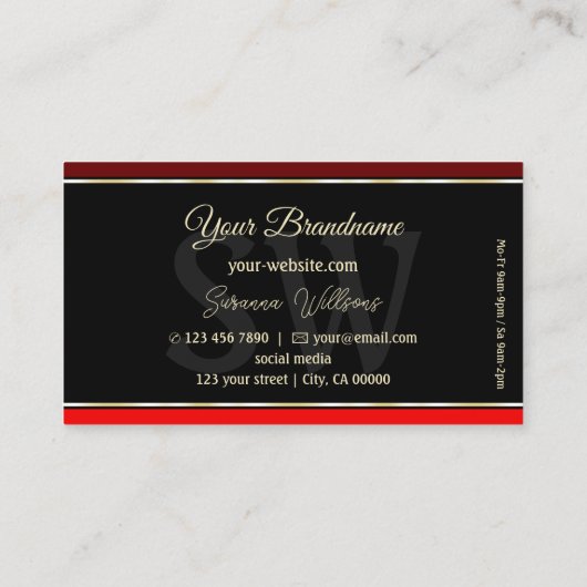 Maroon en Rode Grenzen op Zwart Chique met Monogra Visitekaartje (Achterkant)