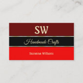 Maroon en rode grenzen op zwart monogram en foto visitekaartje (Voorkant)