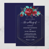 maroon en royal blue bruiloft uitnodiging (Voorkant / Achterkant)