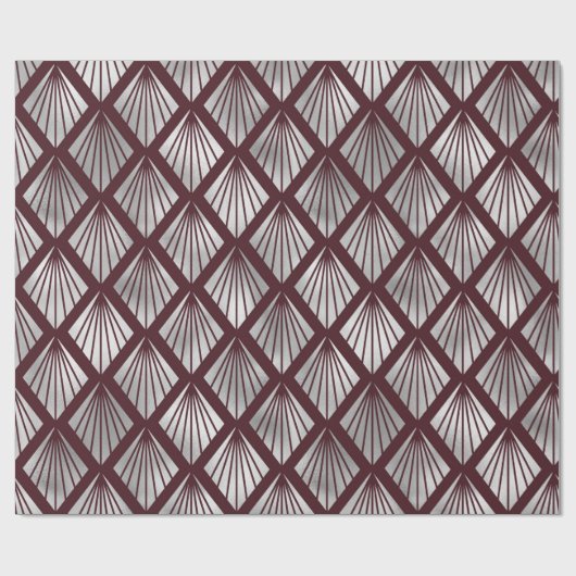 Maroon- en Silver Art Deco Diamond Pattern Cadeaupapier (Vlak)