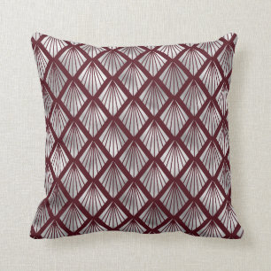 Maroon- en Silver Art Deco Diamond Pattern Kussen