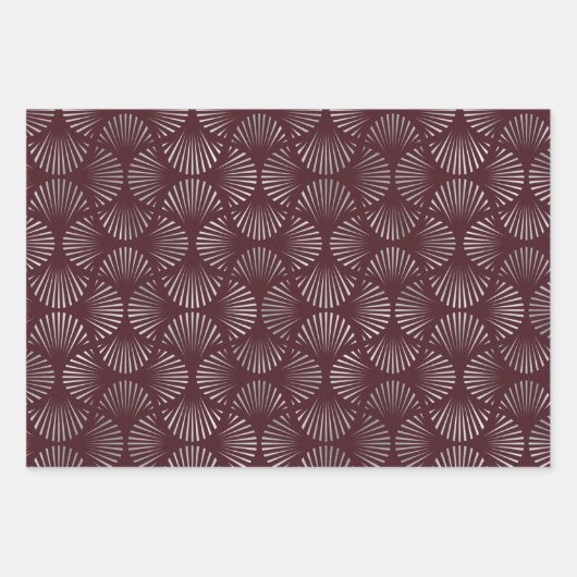 Maroon en Silver Art Deco Fan Pattern Inpakpapier Vel (Voorkant 2)