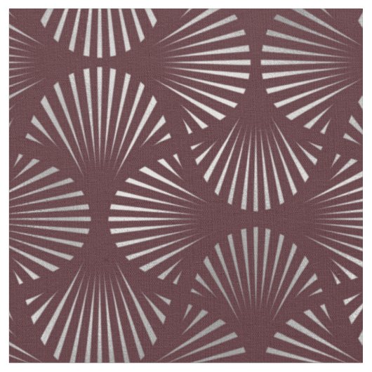 Maroon en Silver Art Deco Fan Pattern Stof (Close Up)
