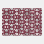 Maroon- en Silver Art Deco Shell Pattern Inpakpapier Vel (Voorkant)