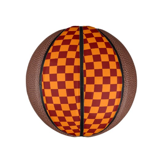 Maroon en Sinaasappel Geruite Vintage Basketbal (Verticaal)