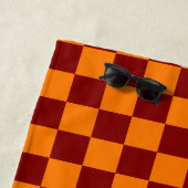 Maroon en Sinaasappel Geruite Vintage Strandlaken (In situ)