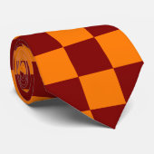 Maroon en Sinaasappel Geruite Vintage Stropdas (Opgerold)