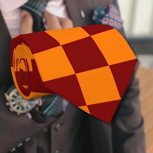 Maroon en Sinaasappel Geruite Vintage Stropdas
