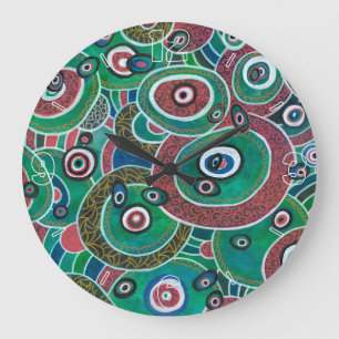 Maroon- en Turquoise-cirkels en ovalen Abstract Grote Klok