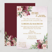 Maroon en wazige roze bruiloft kaart (Voorkant / Achterkant)