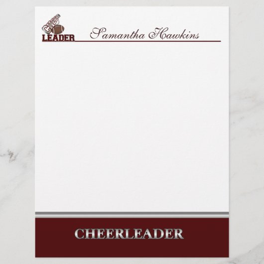 Maroon en White Cheerleader Stationery (Voorkant)
