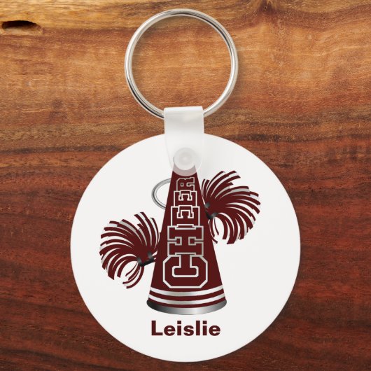 Maroon en White Custom Cheerleader Sleutelhanger (Voorkant)