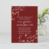 Maroon en White Floral Swirl Wedding Invitation Kaart (Staand voorkant)