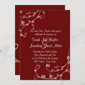Maroon en White Floral Swirl Wedding Invitation Kaart (Voorkant / Achterkant)