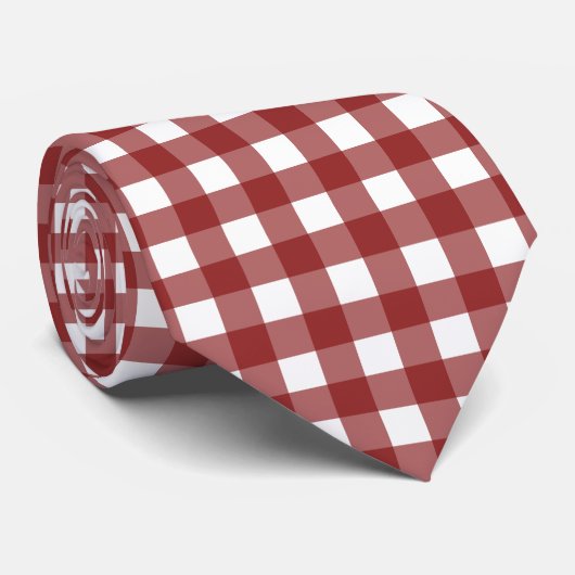Maroon en White Gingham Check Stropdas (Opgerold)