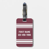 Maroon en White Jersey Stripes Custom Name Number Bagagelabel (Achterkant verticaal)