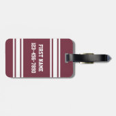 Maroon en White Jersey Stripes Custom Name Number Bagagelabel (Achterkant horizontaal)
