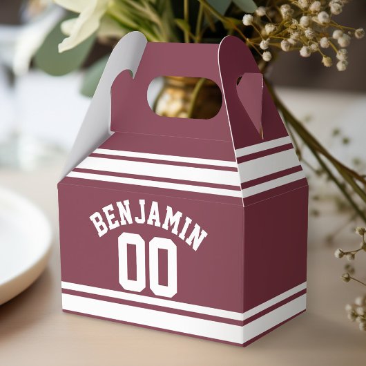 Maroon en White Jersey Stripes Custom Name Number Bedankdoosjes