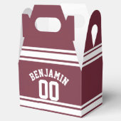 Maroon en White Jersey Stripes Custom Name Number Bedankdoosjes (Geopend)