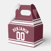 Maroon en White Jersey Stripes Custom Name Number Bedankdoosjes (Voorkant Zijde)