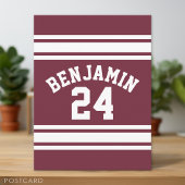 Maroon en White Jersey Stripes Custom Name Number Briefkaart