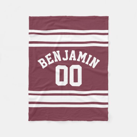 Maroon en White Jersey Stripes Custom Name Number Fleece Deken (Voorkant)