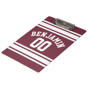 Maroon en White Jersey Stripes Custom Name Number Klembord