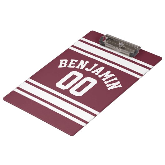 Maroon en White Jersey Stripes Custom Name Number Klembord (Gekanteld)