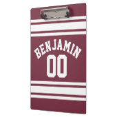Maroon en White Jersey Stripes Custom Name Number Klembord (Links)