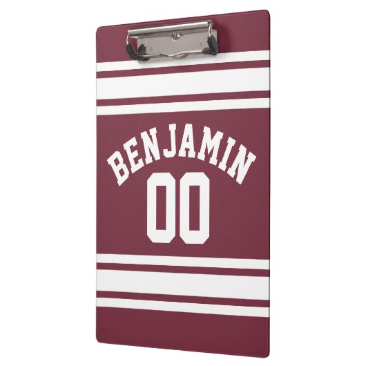 Maroon en White Jersey Stripes Custom Name Number Klembord (Links)