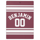 Maroon en White Jersey Stripes Custom Name Number Klembord (Achterkant)