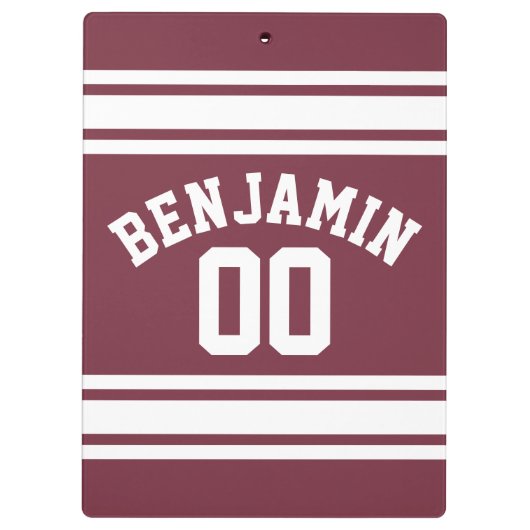 Maroon en White Jersey Stripes Custom Name Number Klembord (Achterkant)