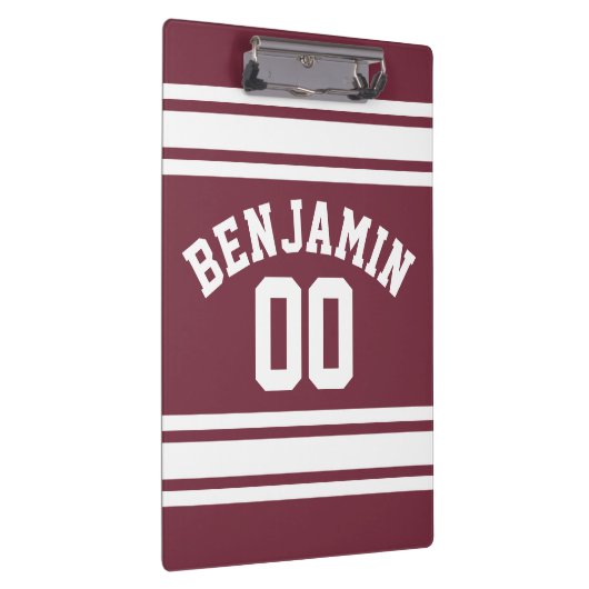 Maroon en White Jersey Stripes Custom Name Number Klembord (Rechts)