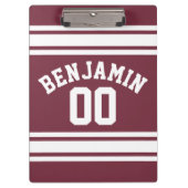 Maroon en White Jersey Stripes Custom Name Number Klembord (Voorkant)