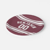Maroon en White Jersey Stripes Custom Name Number Papieren Bordje (Gekanteld)
