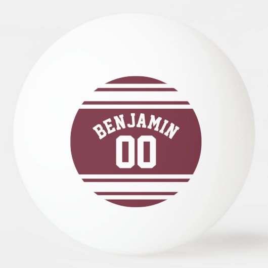 Maroon en White Jersey Stripes Custom Name Number Pingpongbal (Achterkant)