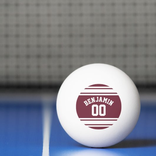 Maroon en White Jersey Stripes Custom Name Number Pingpongbal (Net)