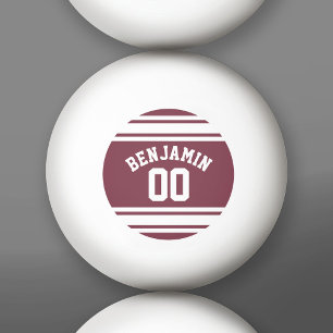 Maroon en White Jersey Stripes Custom Name Number Pingpongbal