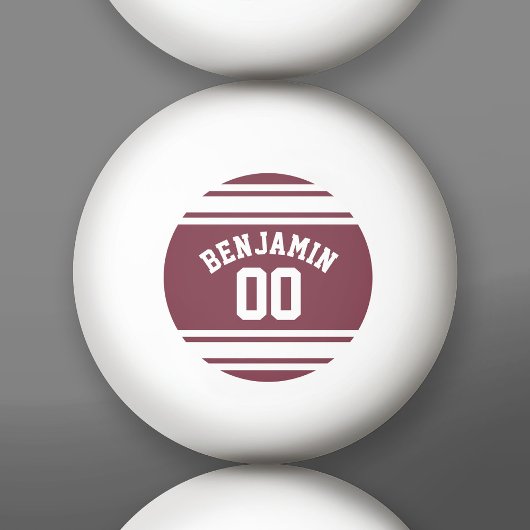 Maroon en White Jersey Stripes Custom Name Number Pingpongbal