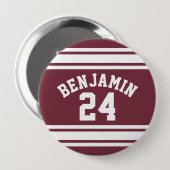 Maroon en White Jersey Stripes Custom Name Number Ronde Button 4,0 Cm (Voorkant /achterkant)