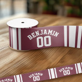Maroon en White Jersey Stripes Custom Name Number Satijnen Lint