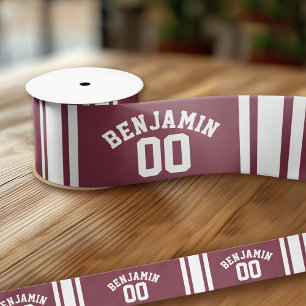 Maroon en White Jersey Stripes Custom Name Number Satijnen Lint