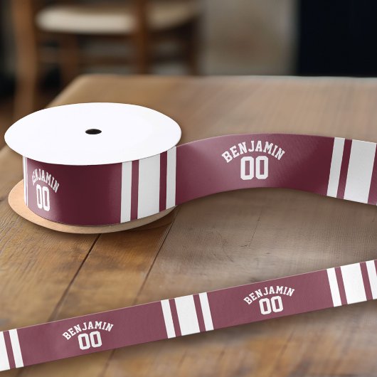 Maroon en White Jersey Stripes Custom Name Number Satijnen Lint