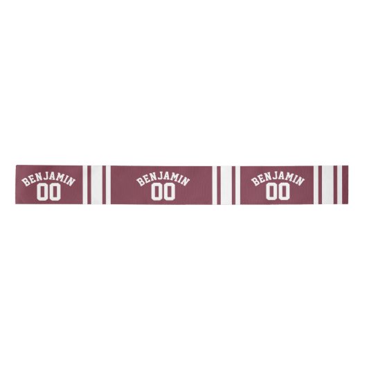 Maroon en White Jersey Stripes Custom Name Number Satijnen Lint (Voorkant)