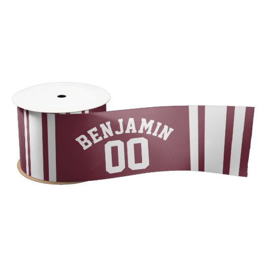 Maroon en White Jersey Stripes Custom Name Number Satijnen Lint (Spoel)